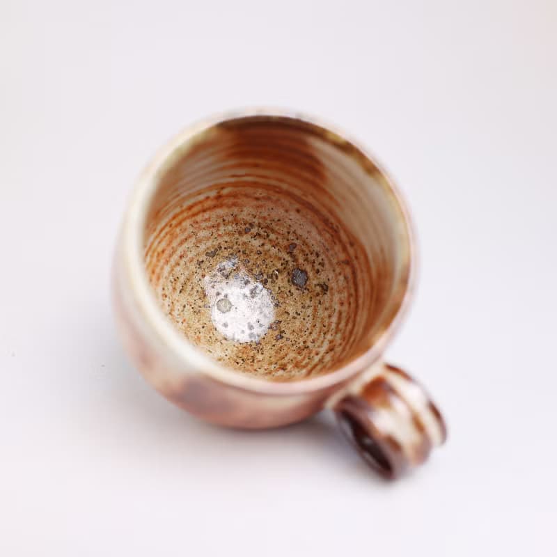明芽窯 l 柴燒圓耳把杯 橘紅 陶杯 拿鐵杯 咖啡杯 陶杯 蒐藏品 H7