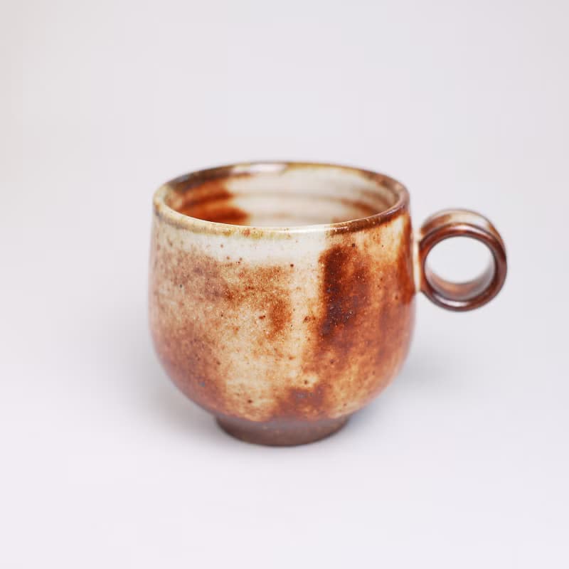 明芽窯 l 柴燒圓耳把杯 橘紅 陶杯 拿鐵杯 咖啡杯 陶杯 蒐藏品 H7