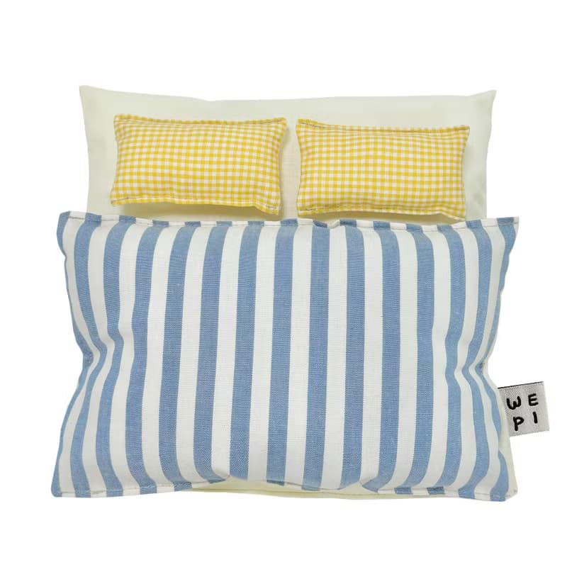 Blue x Yellow doll bedding(2pillow) /handmade present miniature cushion play