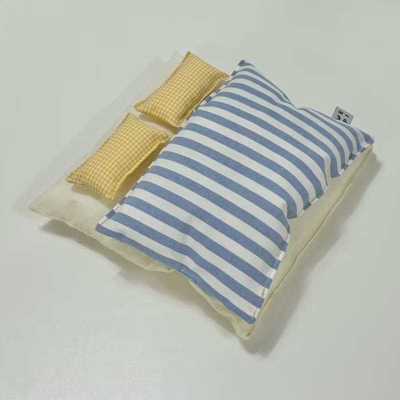 Blue x Yellow doll bedding(2pillow) /handmade present miniature cushion play