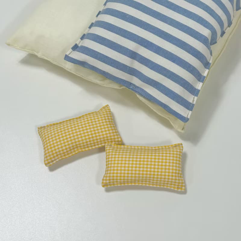 Blue x Yellow doll bedding(2pillow) /handmade present miniature cushion play