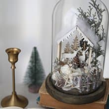 現貨 銀白雪地小屋 / 聖誕 交換禮物 永生花不凋花 乾燥花 玻璃罩