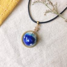 【擴香項鍊】香水精油項鍊-藍莓馬卡龍|手作陶藝