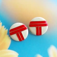 Vintage Jewelry 西洋古董飾品 復古 簡約 紅白琺瑯  針式耳環