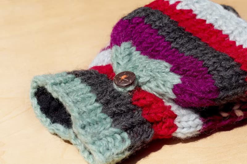 情人節禮物 創意禮物 限量一件手織純羊毛針織手套 / 可拆卸手套 / 內刷毛手套 / 保暖手套(made in nepal) - 香檳葡萄 + 薄荷綠 民族圖騰