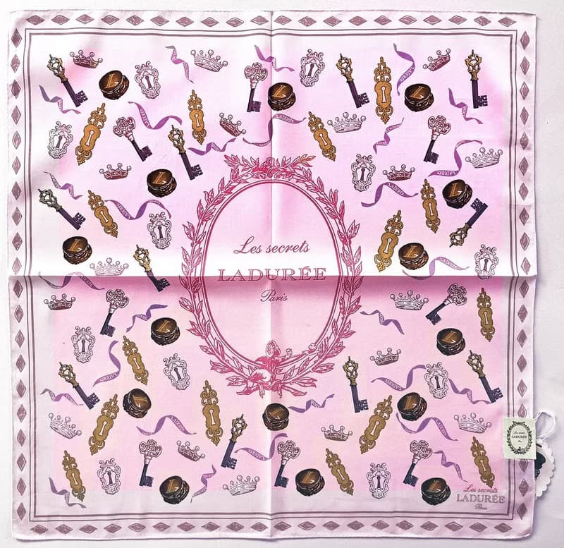 Les Secrets Laduree Paris Macaron Vintage Cotton Silk Scarf 23 x 23 inches