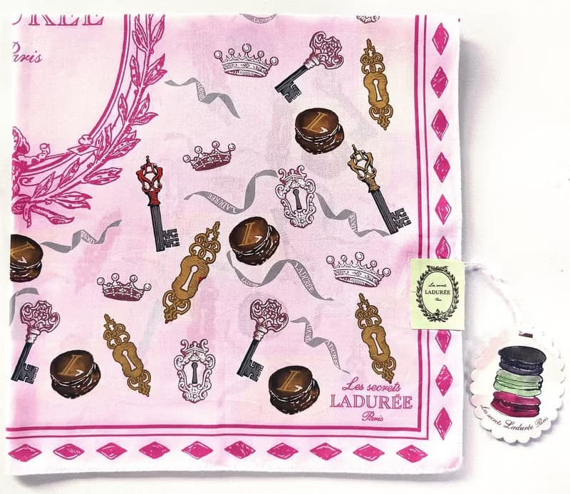 Les Secrets Laduree Paris Macaron Vintage Cotton Silk Scarf 23 x 23 inches