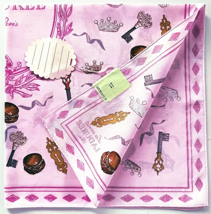 Les Secrets Laduree Paris Macaron Vintage Cotton Silk Scarf 23 x 23 inches