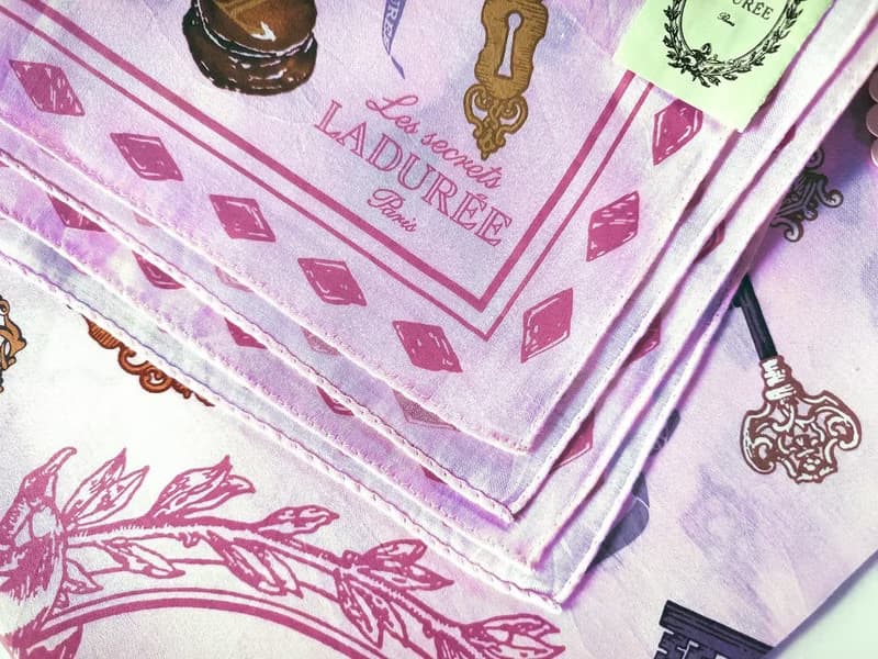Les Secrets Laduree Paris Macaron Vintage Cotton Silk Scarf 23 x 23 inches