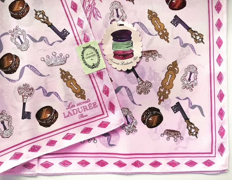 Les Secrets Laduree Paris Macaron Vintage Cotton Silk Scarf 23 x 23 inches