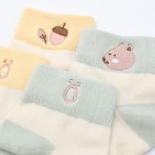 刺繡寬口短襪(2雙組-松鼠+松果)