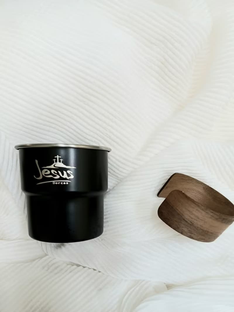 304不銹鋼疊杯 附木質防燙杯套 十架恩語咖啡杯 基督教禮品