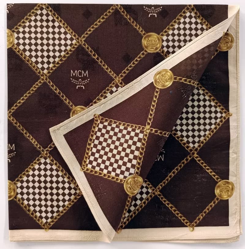 MCM Vintage Handkerchief Pocket Square Gold Chain Gift for Men18.5 x 18.5 inches