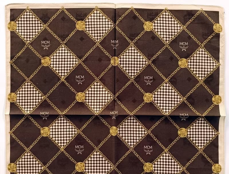 MCM Vintage Handkerchief Pocket Square Gold Chain Gift for Men18.5 x 18.5 inches