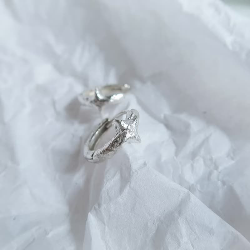 925純銀 光芒 星星 熔岩 易扣 耳環 耳夾 免費送禮包裝