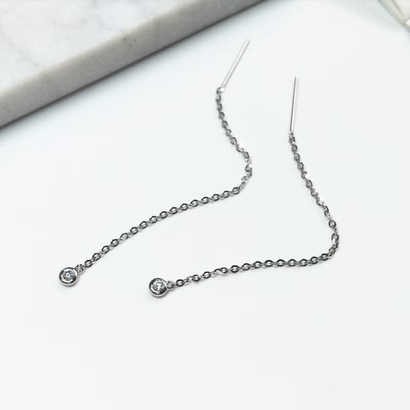Eli Jewelry義大利14K金單鑽垂墜14K白金耳環耳鍊附金飾保證卡