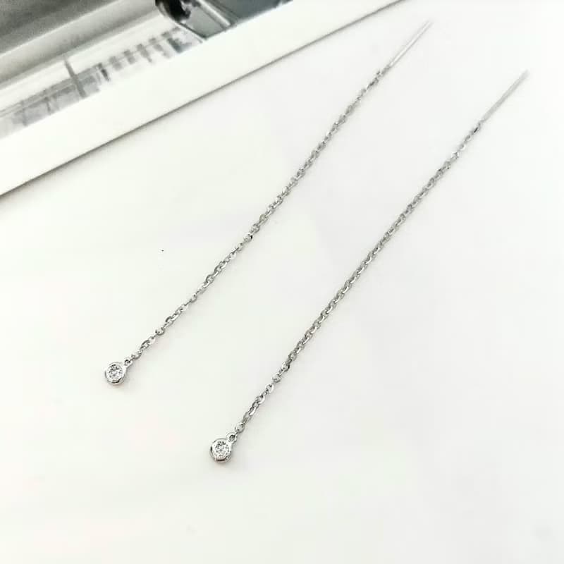 Eli Jewelry義大利14K金單鑽垂墜14K白金耳環耳鍊附金飾保證卡