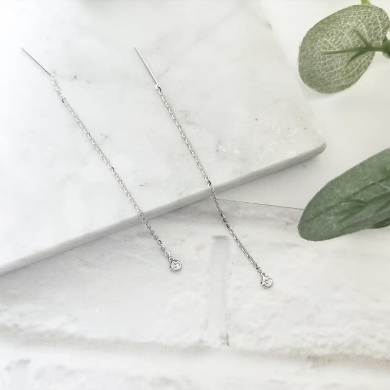 Eli Jewelry義大利14K金單鑽垂墜14K白金耳環耳鍊附金飾保證卡