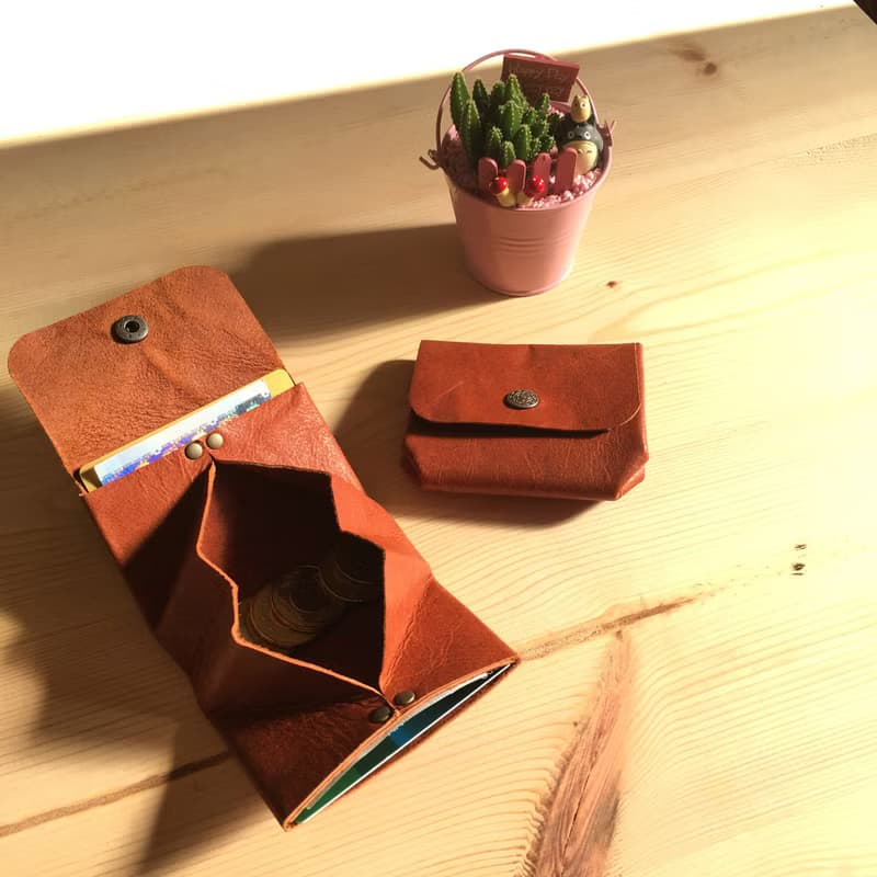 特殊真皮野生鹿皮零卡包-經典棕咖 錢包 零錢包 卡片包 短夾