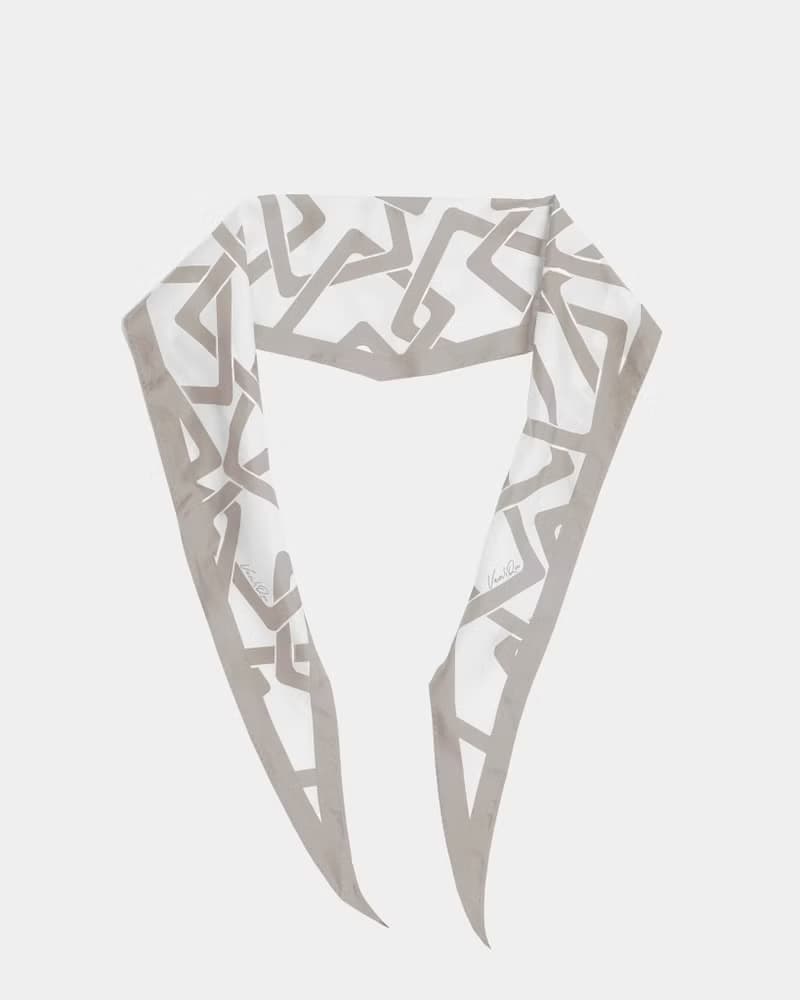 【Ven & Qu】流動鏈結真絲圍巾-灰褐米白 120×25cm