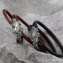 手工925純銀手環【Guardian Vine 鎖韻卷草】義大利牛皮男款手環