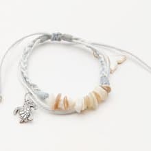 波希米亞 手工編織手環 鯨魚尾+海龜 天然白貝殼防水手鍊