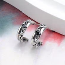 +彎月星辰+ 925純銀飾 個性唐草雕紋晶鑽直針耳環 日常配戴