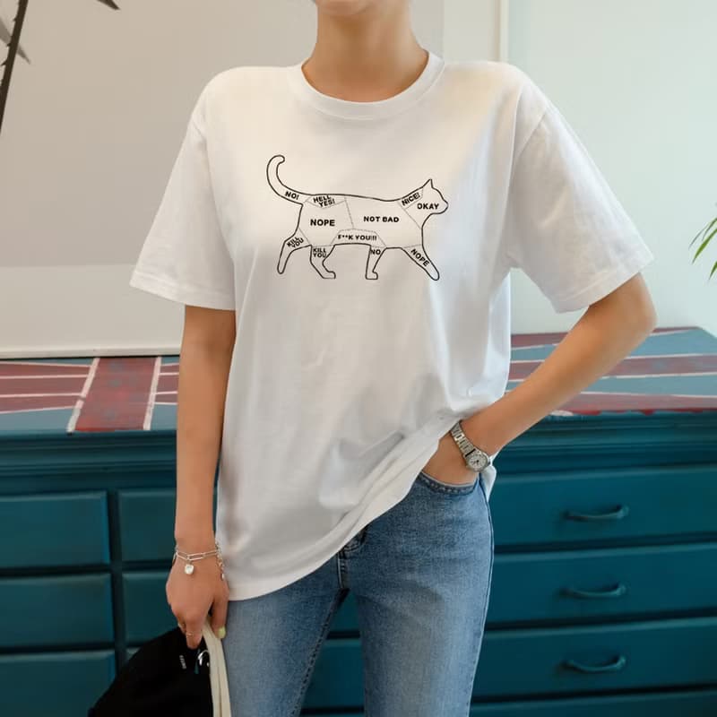 Cat Petting 短袖T恤白色 貓咪撫摸注意事項文青禮物毛小孩