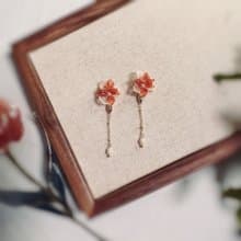 繁花間 手作立體水晶花貼耳耳環 無痛耳夾 uv飾品