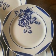 法國復古antique藍色玫瑰花紋圖案陶瓷圓盤餐具
