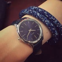 【即將完售5折】ARTEX 5605真皮手錶-寶藍/銀33mm