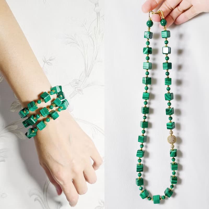 頂級孔雀石 收藏級 天圓地方 天人合一 3圈手鍊項鍊2用 單品 禮物