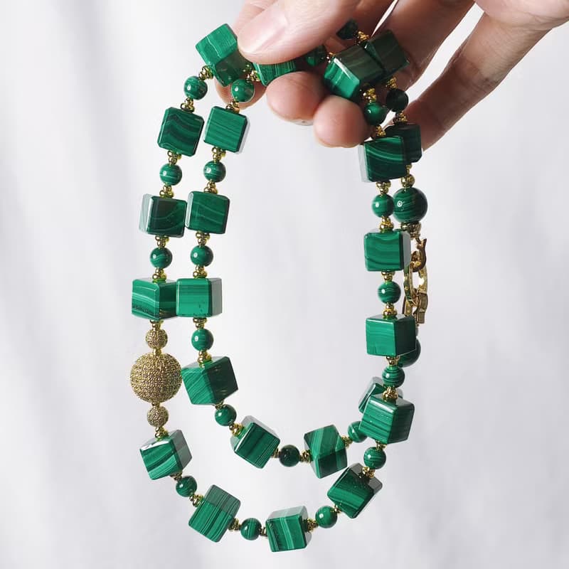 頂級孔雀石 收藏級 天圓地方 天人合一 3圈手鍊項鍊2用 單品 禮物