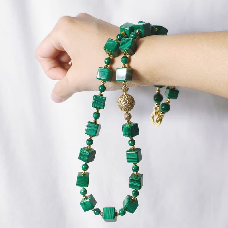 頂級孔雀石 收藏級 天圓地方 天人合一 3圈手鍊項鍊2用 單品 禮物