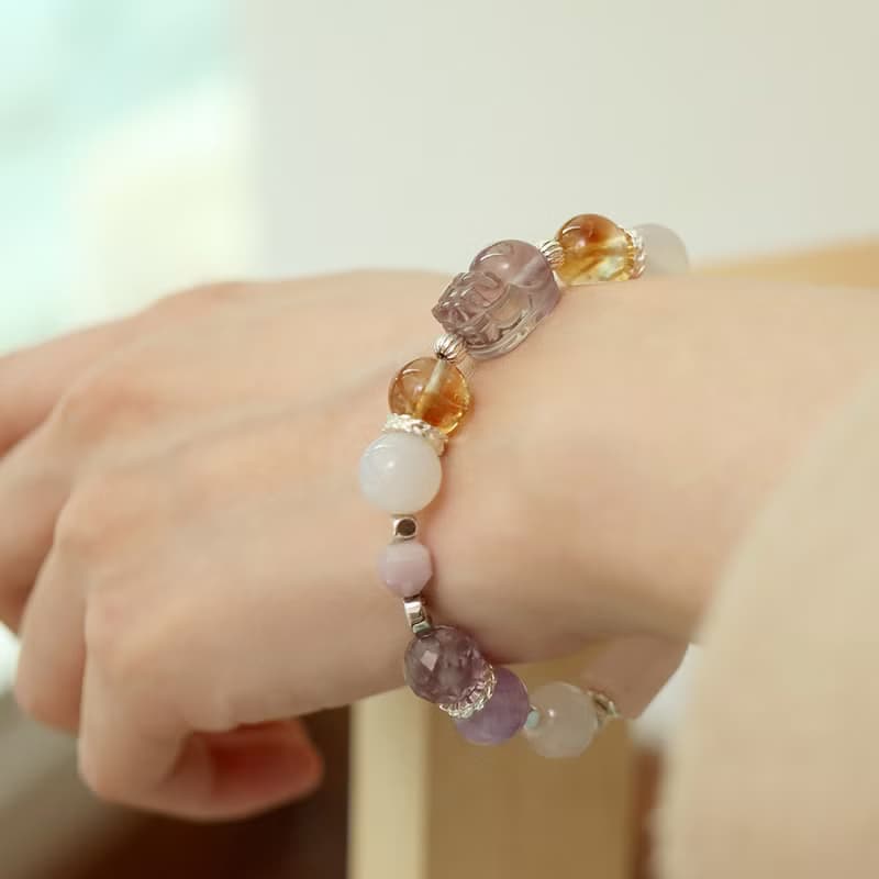 (招財必備) 貔貅 | 紫黃晶 黃塔晶 白瑪瑙 紫鋰輝 | 天然水晶手鍊