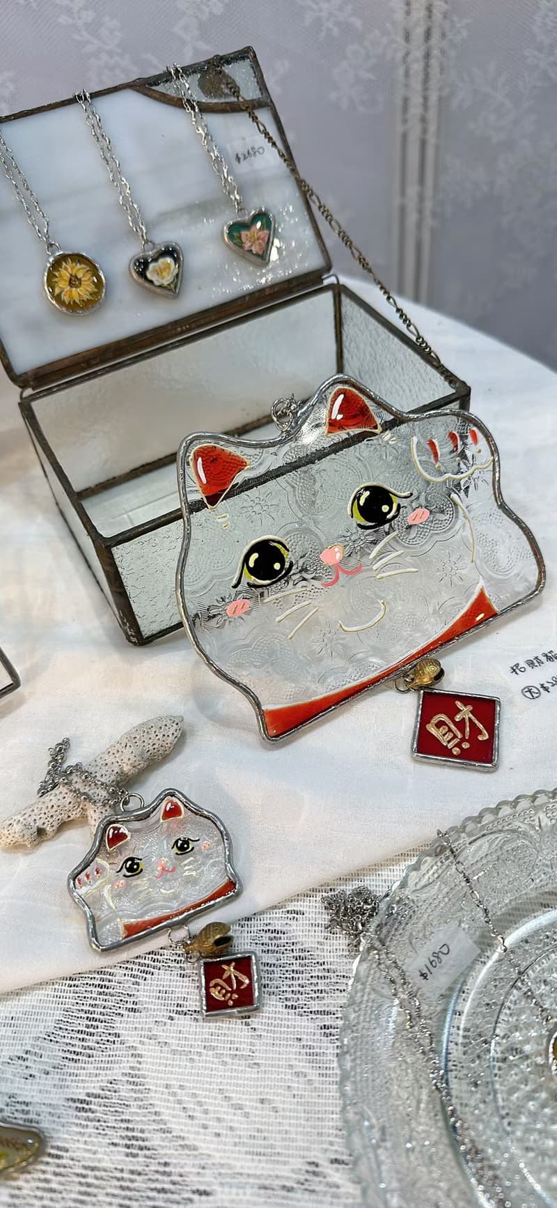 鑲嵌玻璃招財貓掛飾 大/小
