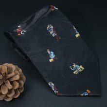 黑色真絲小人印花領帶雅痞休閒趣味tie禮盒