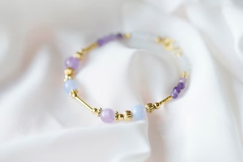 香氣。藍紋瑪瑙 紫水晶 蛋白石 14K包金 水晶/天然石 手鍊