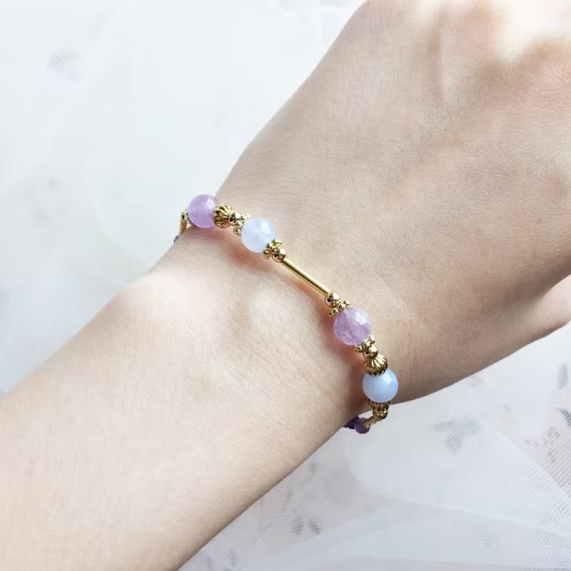 香氣。藍紋瑪瑙 紫水晶 蛋白石 14K包金 水晶/天然石 手鍊