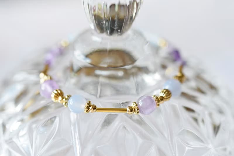 香氣。藍紋瑪瑙 紫水晶 蛋白石 14K包金 水晶/天然石 手鍊