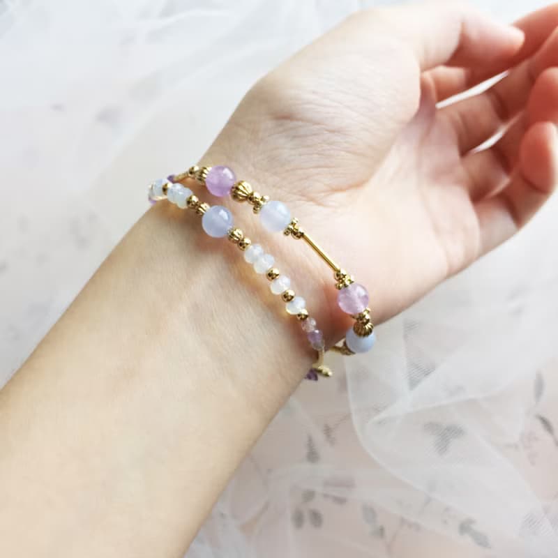 香氣。藍紋瑪瑙 紫水晶 蛋白石 14K包金 水晶/天然石 手鍊