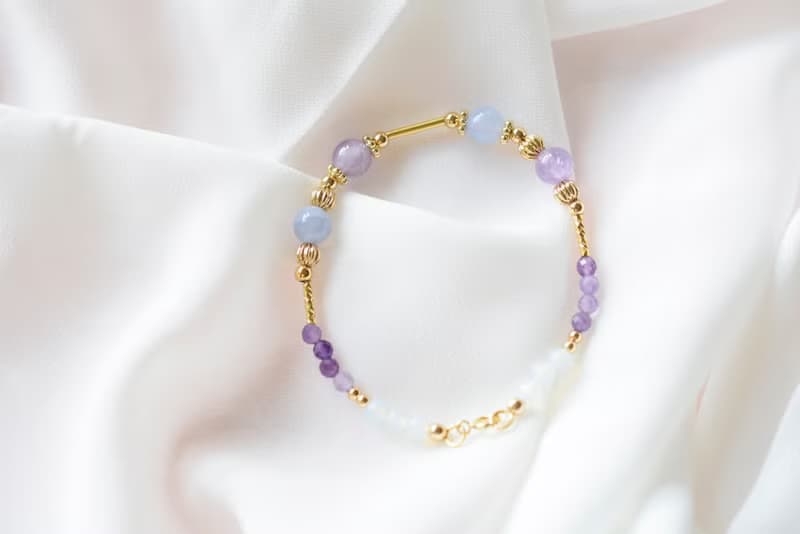香氣。藍紋瑪瑙 紫水晶 蛋白石 14K包金 水晶/天然石 手鍊