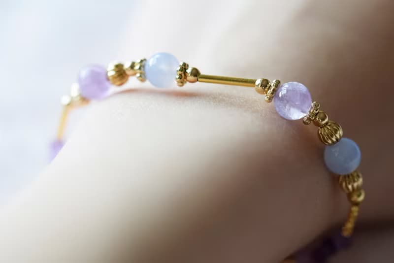 香氣。藍紋瑪瑙 紫水晶 蛋白石 14K包金 水晶/天然石 手鍊