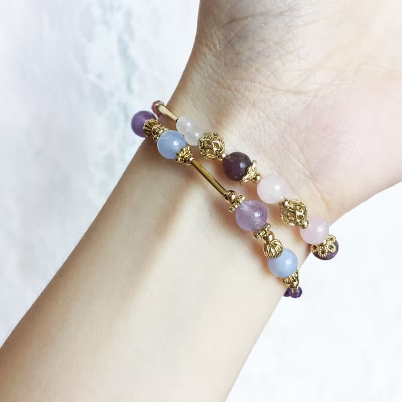 香氣。藍紋瑪瑙 紫水晶 蛋白石 14K包金 水晶/天然石 手鍊