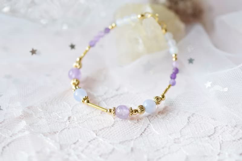 香氣。藍紋瑪瑙 紫水晶 蛋白石 14K包金 水晶/天然石 手鍊