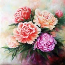 【牡丹】花卉原作油畫 | 紅粉紫花束浪漫居家裝飾 | 富貴花開