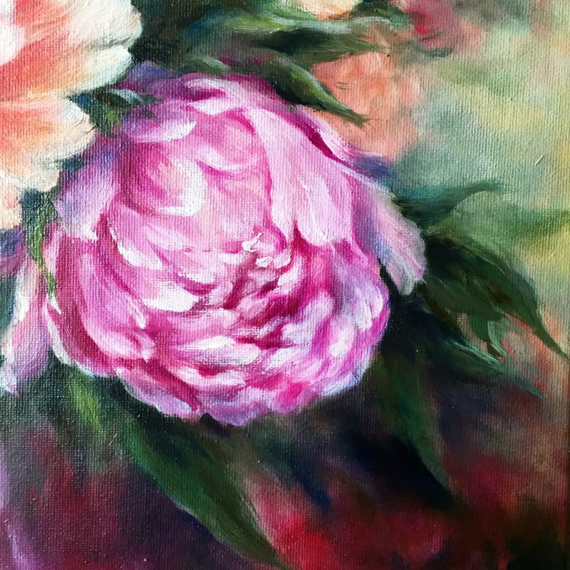 【牡丹】花卉原作油畫 | 紅粉紫花束浪漫居家裝飾 | 富貴花開