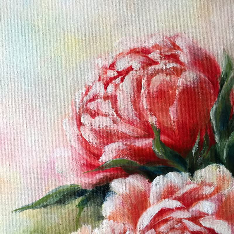 【牡丹】花卉原作油畫 | 紅粉紫花束浪漫居家裝飾 | 富貴花開