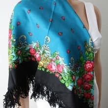 Authentic Pavlovo Posad Russian Shawl Scarf Soft 100% Wool 89x89 cm 1340-18