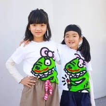 童裝 恐龍妹妹塗口紅 棉短袖T恤 男孩女孩同款 5歲至10歲 親子